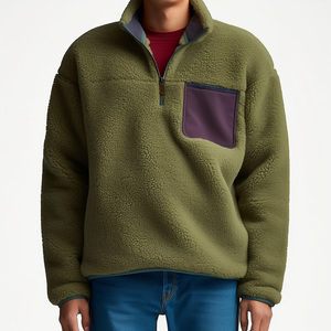 Logo personnalisé hommes polaire quart fermeture éclair pull veste décontracté vie ajusté Sherpa polaire veste pour hommes hiver - Product Image 1