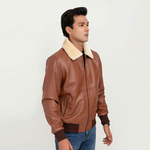 Veste en cuir synthétique et fausse fourrure en tissu laineux, nouvelle collection hiver, avec broderie personnalisée du logo du fabricant pakistanais, pour hommes. - Product Image 1