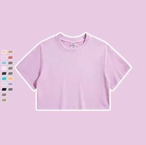 Venta al por mayor a granel logotipo personalizado impresión algodón 200 gramos camisetas ácido lavado Crop camiseta para niñas - Product Image 1