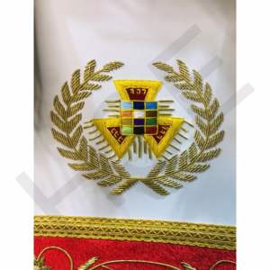 Delantal de Alto Sacerdote Masónico del Arco Real (PHP) de Terciopelo Rojo con Bordado a Mano de Hilo Dorado y Flecos, Regalia Masónica - Product Image 3