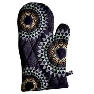 Guantes de trabajo con patrón geométrico Mezcla de algodón y poliéster negro y azul, uso multiusos para el hogar - Product Image 1