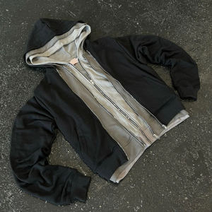 Sweat-shirt à capuche zippé personnalisé style streetwear, coupe classique, couleur unie, en coton French Terry, décontracté, pour homme, idéal pour l'automne. - Product Image 2