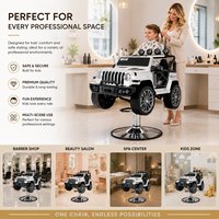 Chaise de barbier hydraulique pour enfants, design Jeep, chaise de salon de coiffure pour enfants avec base ronde pour une utilisation professionnelle en salon de coiffure