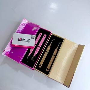 Pince à cils en acier inoxydable avec différentes finitions de peinture en poudre, découpe en étoile et en cœur à 90 degrés, courbée, avec nouvel emballage design en boîte - Product Image 2