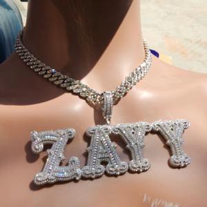 New Arrival VVS Baguette Cut Moissanite Diamond <b>Gold</b> Plated 925 Silver Custom <b>Name</b> Pendant <b>Necklace</b> For Men At Low Price - Product Image 5