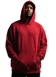 เสื้อฮู้ดดี้โอเวอร์ไซส์ผ้าฝ้ายแท้ 100% ทรงหนา ซักย้อมแบบแอซิดวอช สไตล์วินเทจ ขาดๆ แบบซันเฟด สำหรับผู้ชาย (OEM) - Product Image 3