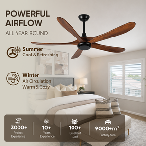 USA In Stock 60 Inch Downrod <b>Ceiling</b> <b>Fan</b> No Light 5 Solid Wood Blades Quiet DC Motor <b>Remote</b> <b>Control</b> for Large Room - Product Image 2