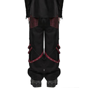 Pantalon à jambes larges en maille gothique punk pour hommes - Noir et rouge - Product Image 5