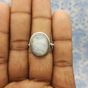 Handcrafted 925 Sterling Silver Bohemian Gemstone <b>Rings</b> High Quality Rainbow <b>Moonstone</b> with Diamond Weddings Handmade Jewelry - Product Image 5