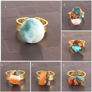 Bijoux tendance en forme de poire, mohave, huître, turquoise, plaqué or, bague ouverte réglable, vente en gros, déclaration de prix, bague cadeau - Product Image 2