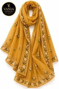 Retro Hollow <b>Lace</b> Cashmere Long Muslim Head Wrap Shawl Holiday Sun-Protection Decorative <b>Scarf</b> Light-Luxury Rose-Embroidered - Product Image 2