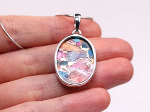 Pendentif turquoise d'huître épineuse en argent sterling Collier ovale turquoise en cuivre bleu violet fabriqué à la main - Product Image 2