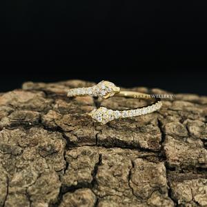 Anillo de serpiente de doble cabeza, anillo de oro de serpiente de diamante de doble cabeza, anillo de serpiente de diamante de oro sólido de doble Serpiente para ella, regalo para ella - Product Image 6