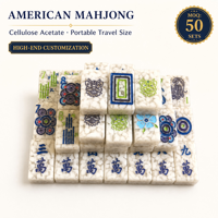 Set Mahjong Asetat yang Dapat Disesuaikan, Ubin Mini 2.3cm, Kotak Hadiah Premium Portabel, Logo/OEM Kustom, Set Mahjong untuk Pesta