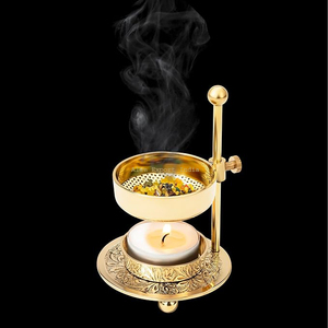 Prix raisonnable Brûleur d'encens en laiton Taille et forme personnalisées Bouton en bois pour brûleur d'encensoir de parfum d'ambiance Brûleur mat fini or - Product Image 5