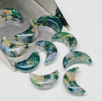 Agate mousse naturelle, forme croissant de lune, polie, verte transparente, pierre précieuse briolette, fabrication de bijoux DIY, super qualité, bagues pour hommes