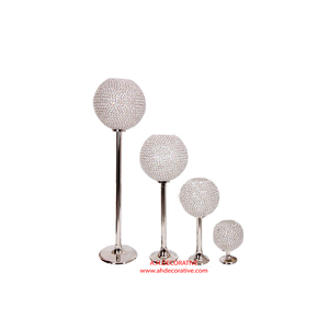 Centre de table plaqué argent de luxe chaud bougeoir pour la décoration de mariage bol de fleurs fait main perlé en cristal à vendre - Product Image 5