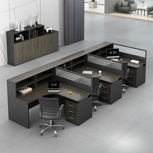 Poste de travail de bureau ergonomique moderne, bureau modulaire pour 4 personnes, bureau en stratifié bois avec cloison en verre - Product Image 2