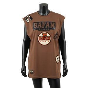 Camiseta sin Mangas para Mujer, Algodón Premium, Poliéster, Tejido Transpirable, Color Marrón, Apliques Personalizados, Bordado, Camisetas de Algodón para Mujer - Product Image 1