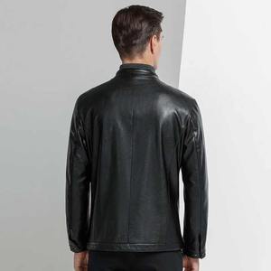 Chaqueta de los hombres de primavera y otoño hermoso cuello de color sólido abrigo de cuero de la motocicleta chaqueta de cuero de moda delgada - Product Image 4