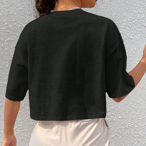 Camisetas transpirables con logotipo personalizado para mujer, Camiseta corta estampada de algodón liso, camisetas recortadas con serigrafía - Product Image 6