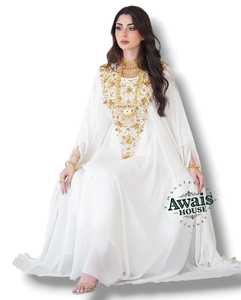 Robe Kaftan Dubai Abaya de luxe, modeste, simple, faite à la main, avec broderies de cristal et détails perlés, pour mariage africain, moyen-oriental et islamique - Product Image 1
