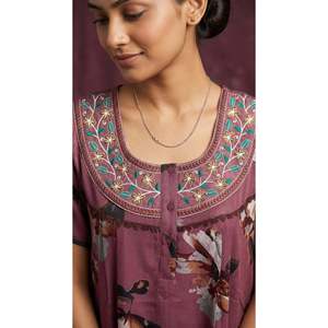 Elegant Embroidered Maxi <b>Nighty</b> for Women with Side Pocket Soft Breathable Fabric Comfortable - Product Image 2