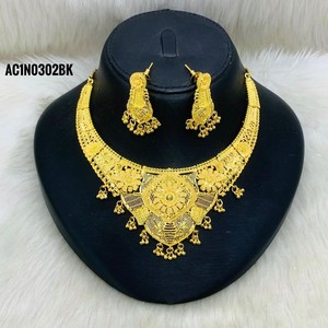 Luxury Dubai Style Gold Plated Statement Necklace Set for Women Designer Floral African Wedding Jewelry - Product Image 4
