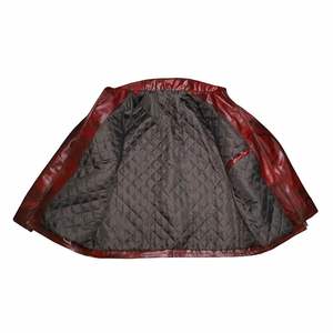 Chaqueta de cuero rojo para hombre con cremallera frontal y bolsillos con solapa - Product Image 4