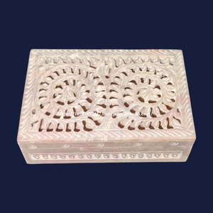 Boîtes à bijoux rectangulaires en stéatite de grande taille 6x4 pouces fabriquées à la main coffrets cadeaux en pierre sculptée magnifiquement conçus - Product Image 2