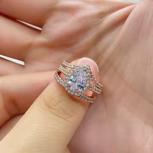 Juego de anillos de boda en forma de lágrima de oro rosa de 14K 2,50 CTW corte de pera diamante cultivado en laboratorio anillo de cóctel de compromiso y promesa Vintage - Product Image 5