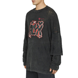 T-shirt pour homme 100% coton, col en V, manches doubles personnalisées, écologique, respirant, de haute qualité, coupe ample, style sport, OEM - Product Image 4
