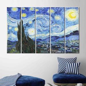 Toile imprimée : reproduction artistique de La Nuit étoilée de Van Gogh, 5P : encadrée - Product Image 1