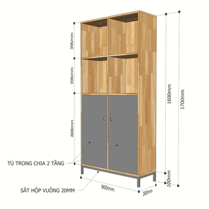 Étagère en bois de caoutchouc de style industriel avec base en fer 80x30x170 (cm) pour le bureau à domicile, l'atelier et le rangement de la chambre - KS68113 - Product Image 5