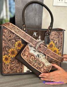 Bolso de mano hecho a mano para mujer, bolsa de hombro con pelo tallado, estilo occidental, elegante, Conjunto Combinado único - Product Image 1