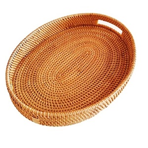 Petit déjeuner plateau de serveur de nourriture forme arrondie plateau d'herbe en bois finition naturelle décoration de Table à dîner plateau de service - Product Image 3