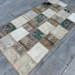 Alfombra Turca de 3.6x7.1 pies, Alfombra Vintage, Alfombra Abstracta Marrón y Azul - Product Image 3