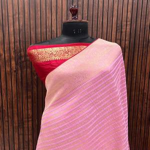 ผ้าส่าหรีผ้าไหมแท้ที่มีขนาดใหญ่หรูหราเหมาะสำหรับงานแต่งงานงานปาร์ตี้และงานเฉลิมฉลอง - Product Image 1