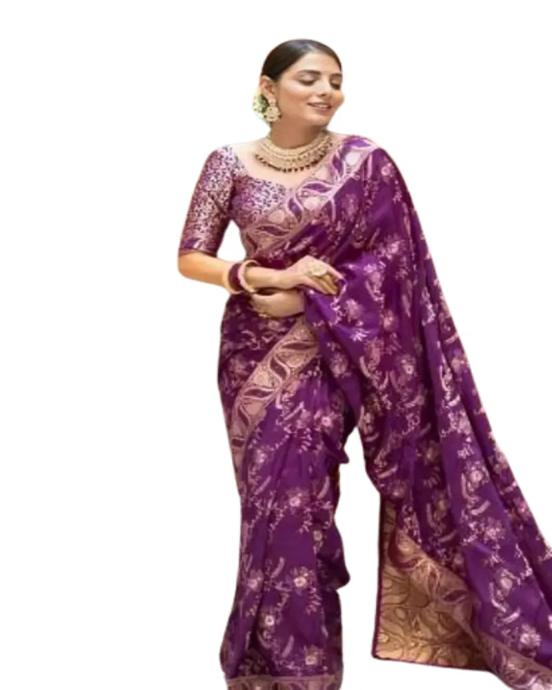 2023 klasik indah merah muda dan hijau Zari Border Indian Banaras Special Banarasi Silk terbaru Fashion Saree