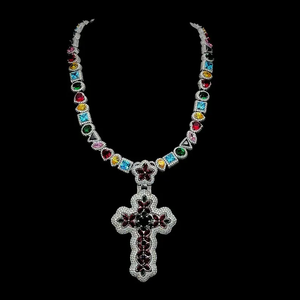 Trendy Iced Out Multicolor <b>Cross</b> <b>Necklace</b> VVS Moissanite Diamond Silver Statement Chains - Product Image 1