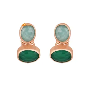 Latest Design Rose Gold Plated Natural Amazonite & Green Onyx Gemstone Dangle Earring Demi Fine Jewelry Manufacturer