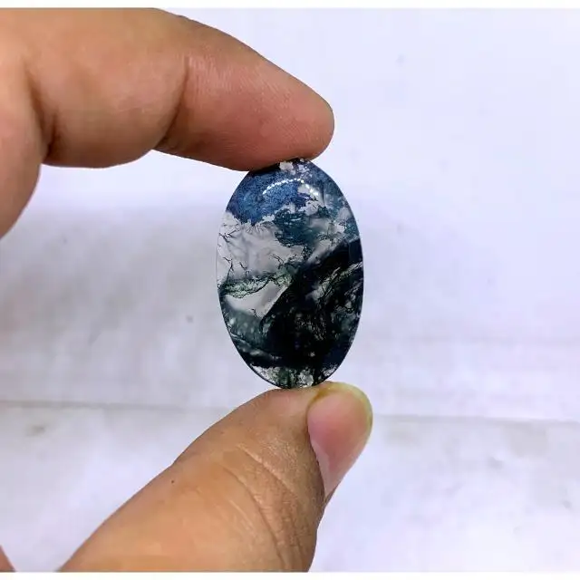 Beautiful Top Grade Quality 100% Natural Moss Agate Cabochon Oval Shape Loose Gemstone For Making Jewelry 21 Ct. 31X19X4 mm