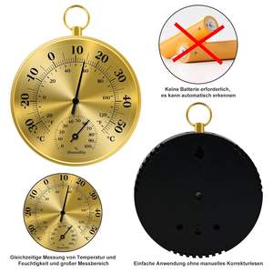 10 सेमी धातु दीवार थर्मामीटर हाइग्रोमीटर सजावटी डायल तापमान आर्द्रता घरेलू बगीचे के लिए आंतरिक उपयोग - Product Image 4