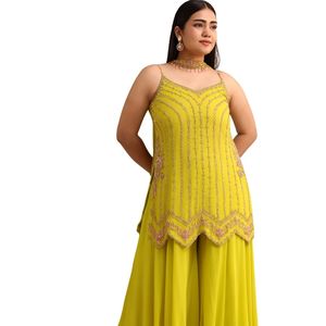 Tuta Sharara verde Lime con girocollo Dupatta all'ingrosso da donna abbigliamento etnico OEM fornitore di abbigliamento da sposa personalizzato - Product Image 2