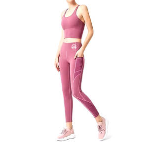 Haute qualité femmes vêtements de sport Sexy Yoga Sport haut pantalon couleur unie vêtements de sport avec fermeture à cordon pour l'entraînement Fitness - Product Image 1