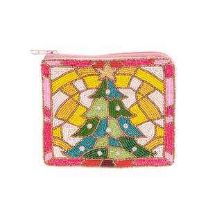 Camión de Navidad y árbol diseño redondo trabajo hecho a mano bordado con cuentas monedero lindo elegante y de lujo hermoso elegante Premium para niña - Product Image 2