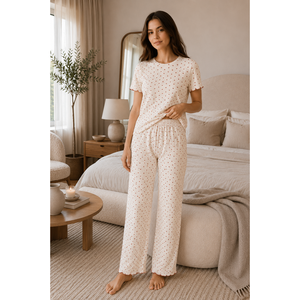 Conjunto de Pijama de Manga Corta con Estampado de Leopardo, Talla XS, Cintura Elástica, Ropa de Dormir Suave - Product Image 1