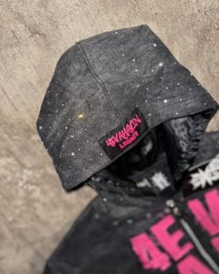 OEM Manufacturer Cotton French Terry Screen Printing Rhinestone & <b>Distressed</b> Embroidery Streetwear Zipper <b>Top</b> Quality Tracksuit - Product Image 3