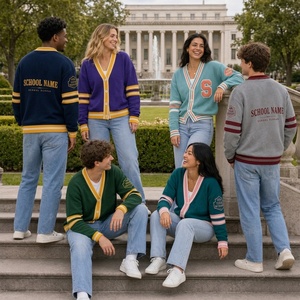 Cardigan scolaire personnalisé en acrylique brodé, pull de mascotte sur mesure, tenue d'équipe pour le jour du match, nom et numéro personnalisés - Product Image 1