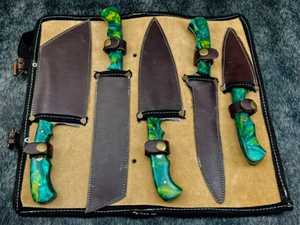 Juego de 5 cuchillos de Chef ecológicos con mango de palisandro con logotipo personalizado, cuchillos de cocina profesionales, cuchillas de acero de Damasco - Product Image 2